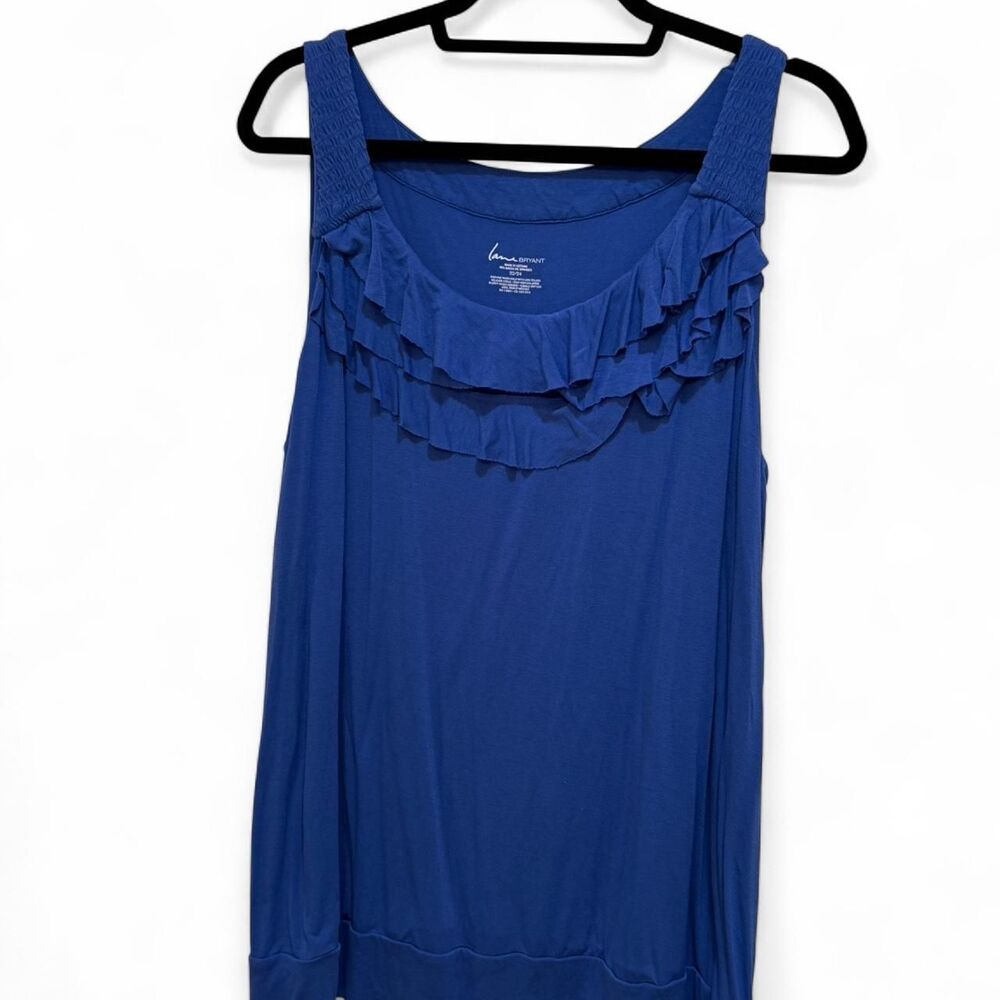 Lane Bryant Women's Blue Casual Ruffle Scoop Neck Summer Tank Top